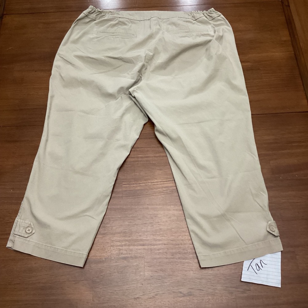 Talbots Woman Heritage Tan Khaki Crop Pants Plus Size 14W Cotton Stretch Casual - Picture 2 of 9